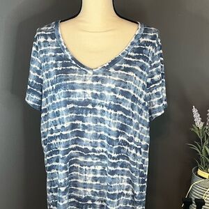 Athleta Navy and White Striped V-Neck Tee